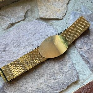 Gold Textured Belt with Oval Buckle